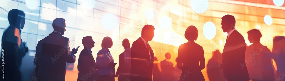 Silhouettes of people in a crowd, illuminated by warm light. Silhouettes of people in a crowd, illuminated by warm light.
