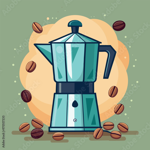 Adobe Illustrator Artwork Illustrate a compact, portable espresso maker designed for coffee lovers on the go.