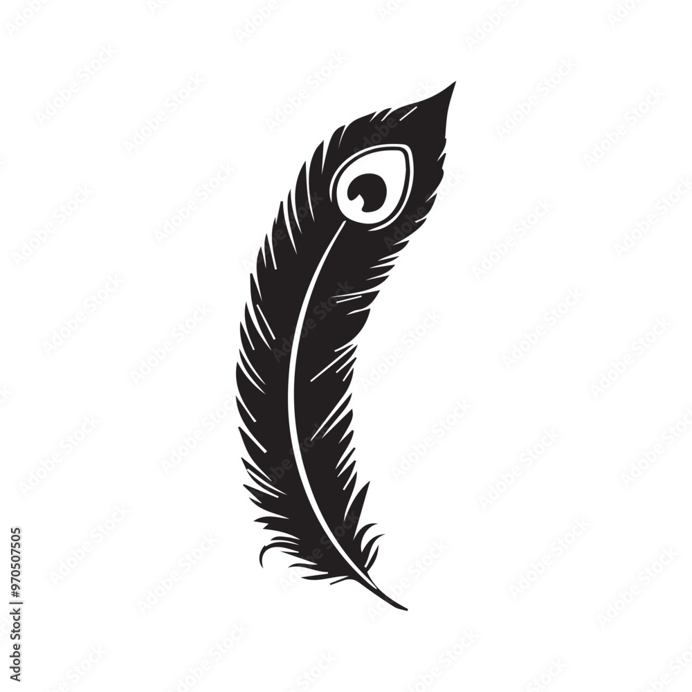 Obraz premium Peacock feather quill pen vector - quill pen illustration in black and white