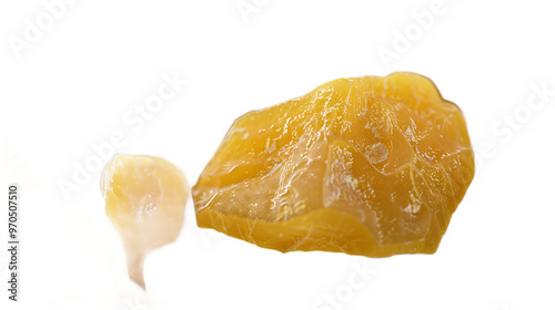 A close-up of dried jackfruit chunks with a transparent background.