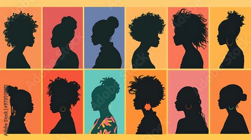 Diversity Women in Grids, Grid Profile Images, Flat Vector Style, Silhouette Style, Diversity, Grid