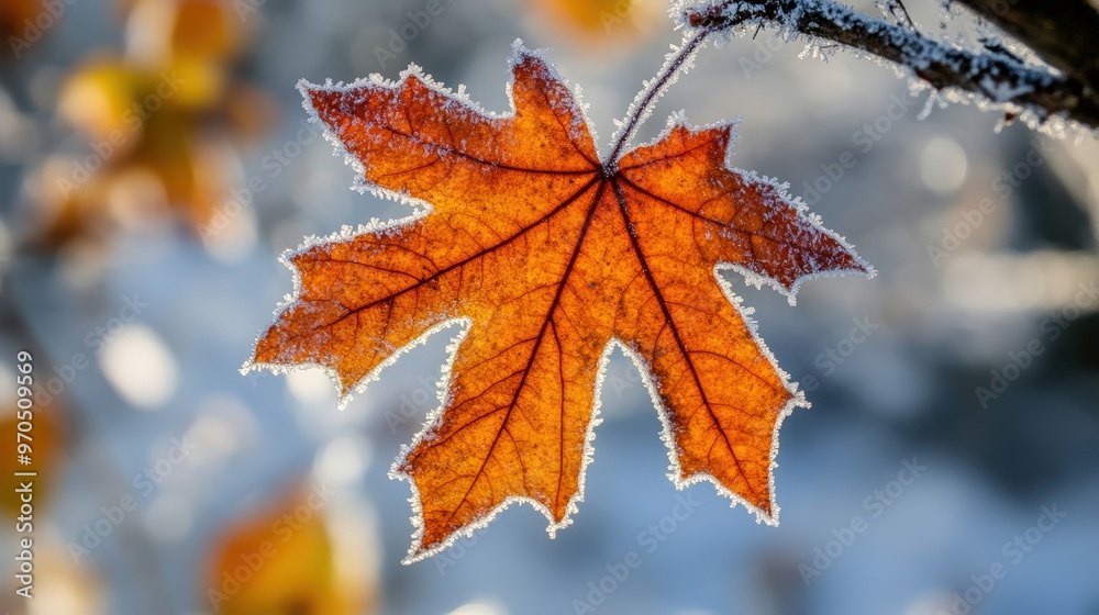 Create an image of a maple leaf with a background of early frost. Create an image of a maple leaf with a background of early frost.