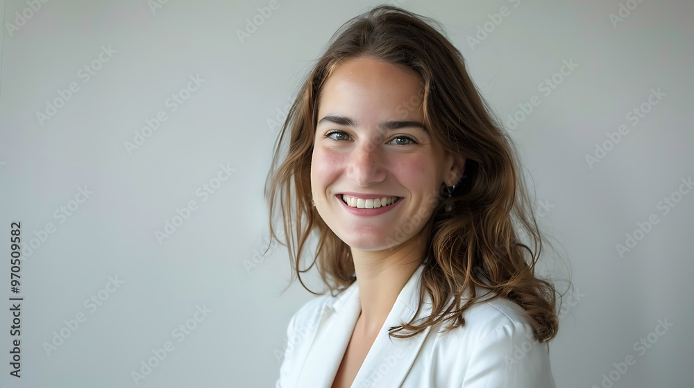 Businesswoman with Laptop Smiling in Office, White Wall Background, Portrait Shot, Laptop, Smiling Businesswoman with Laptop Smiling in Office, White Wall Background, Portrait Shot, Laptop, Smiling
