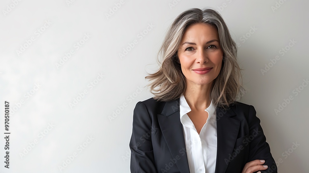Confident Middle Aged Businesswoman Folding Arms, Business Theme, Portrait Shot, Plain Office Background, Folding Arms Confident Middle Aged Businesswoman Folding Arms, Business Theme, Portrait Shot, Plain Office Background, Folding Arms