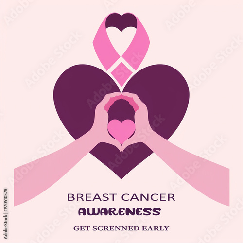 Breast cancer awareness month banner pink ribbon clean minimal background design world cancer day concept
 photo