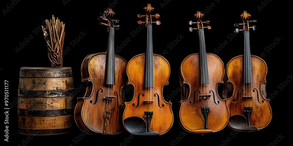 Naklejka premium a group of violins in a row