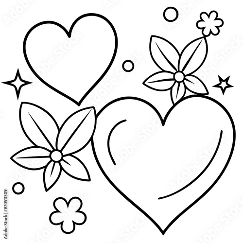 hearts and flowers items outline coloring book page line art drawing