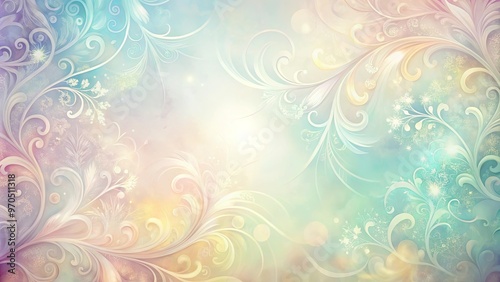 Pastel background with swirling textures and filigree patterns bathed in soft light