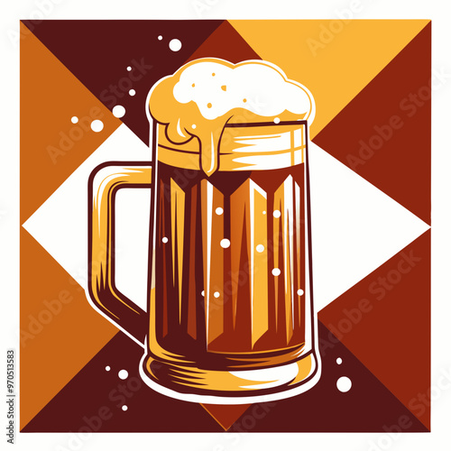A frothy beer mug filled with refreshing golden beer vector illustration
