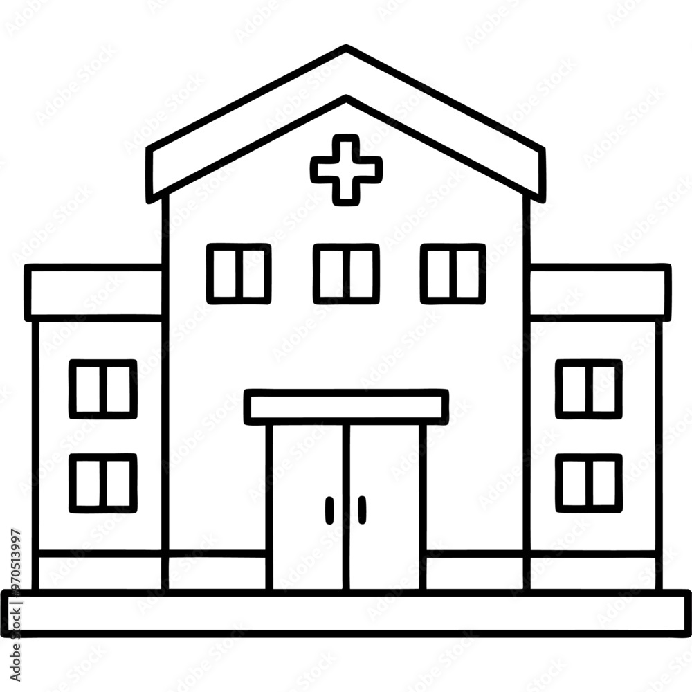 hospital building outline coloring book page line art drawing hospital building outline coloring book page line art drawing
