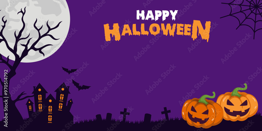halloween background with spooky pumpkins, full moon, castle, and graveyard. With copy space area halloween background with spooky pumpkins, full moon, castle, and graveyard. With copy space area