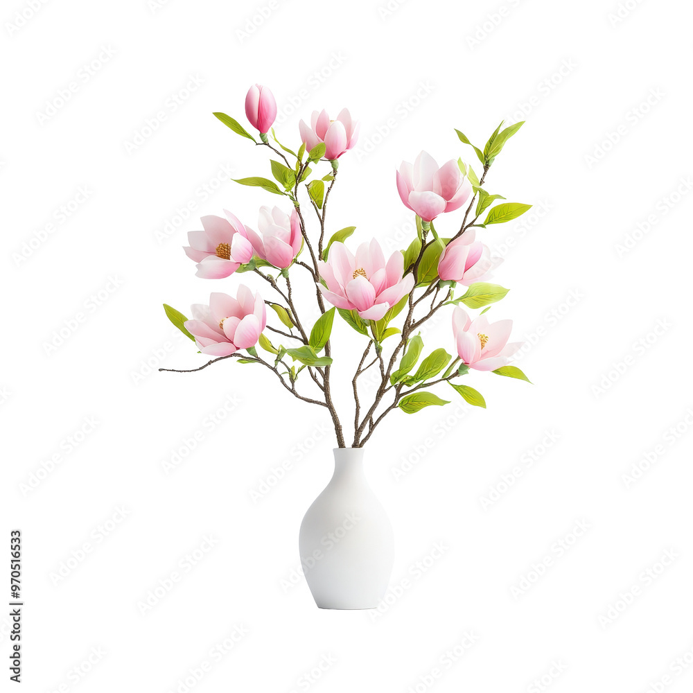 Pink Magnolia Flowers in a White Vase Pink Magnolia Flowers in a White Vase