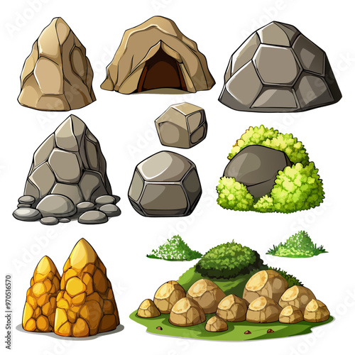 Different design of cave and rocks on a isolated white background (15)