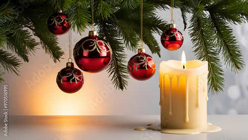 Festive table with Christmas candles and decorations ai generative..