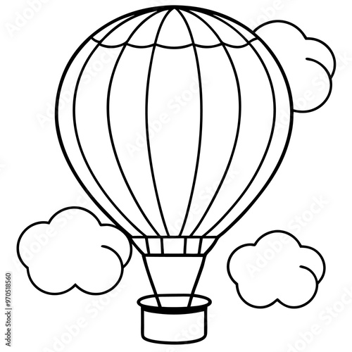 hot air balloon and clouds outline coloring book page line art drawing