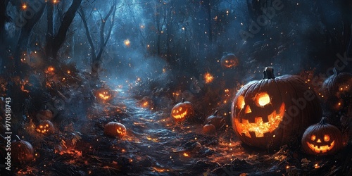 Jack-o'-lanterns melting stars infinite path 