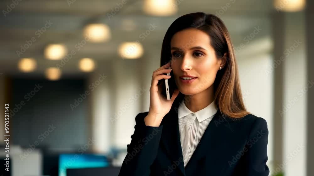 Business woman talking on the phone in the office Business woman talking on the phone in the office