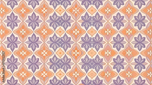 Charming retro background featuring tessellated patterns in lavender and peach tones with tiles