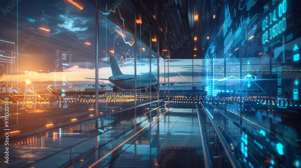 Fototapeta premium A futuristic airport with a large plane in the background
