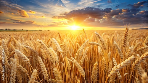 Ripe wheat field bathed in golden sunlight, ready for harvest