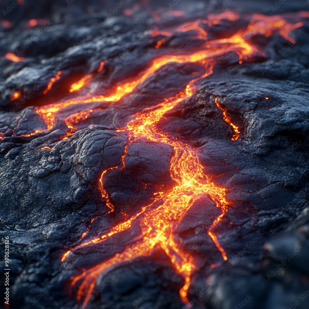 Molten Lava Flowing on Black Volcanic Rock Molten Lava Flowing on Black Volcanic Rock