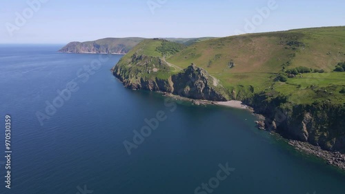 Aerial footage of the Valley of Rocks in Exmoor, Devon, showcasing dramatic landscapes, unique rock formations, and sweeping moorland and coastline views. Perfect for nature and travel content. photo