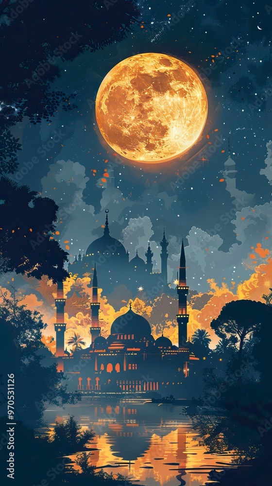 Vector flat illustration of Milad un Nabi with a mosque Vector flat illustration of Milad un Nabi with a mosque