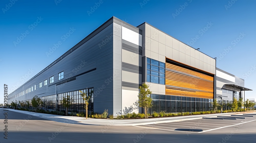 Modern Commercial Building with Parking Lot and Landscaping Modern Commercial Building with Parking Lot and Landscaping