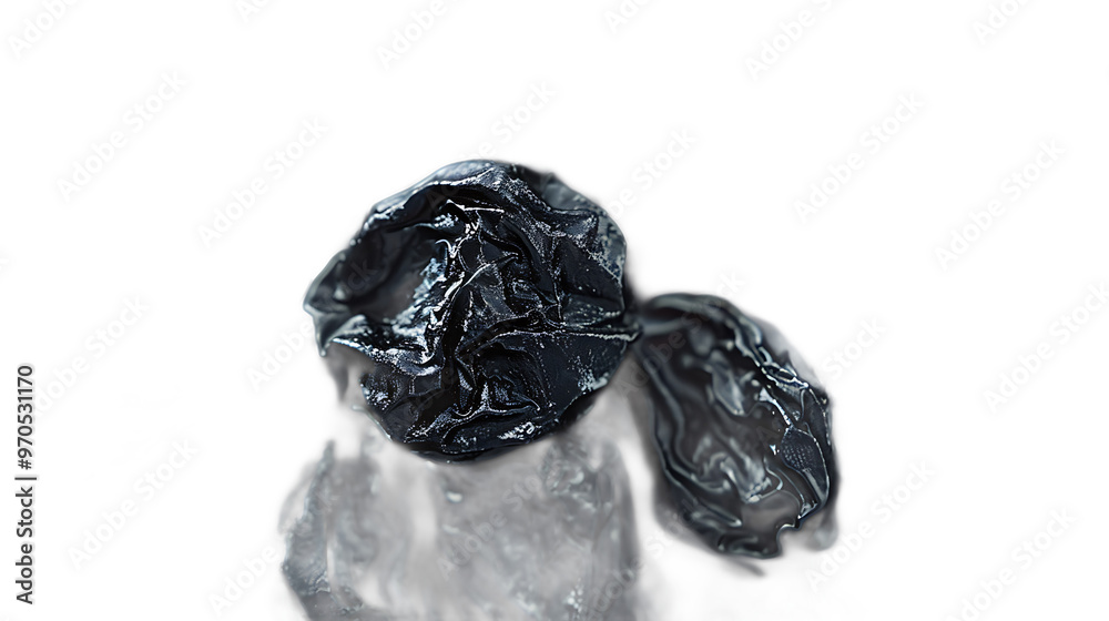 A close-up of dried black raisins with a transparent background. A close-up of dried black raisins with a transparent background.