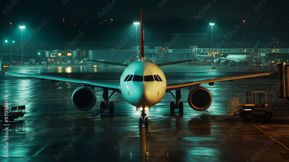 Fototapeta premium A regular airplane is waiting at the gate, ready for passengers to board and start their journey.