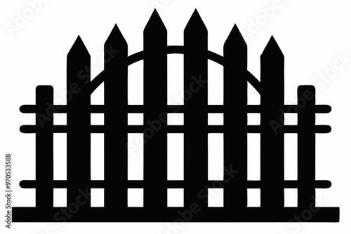 fence black icon vector, Old rustic fence silhouette, wooden fence vector