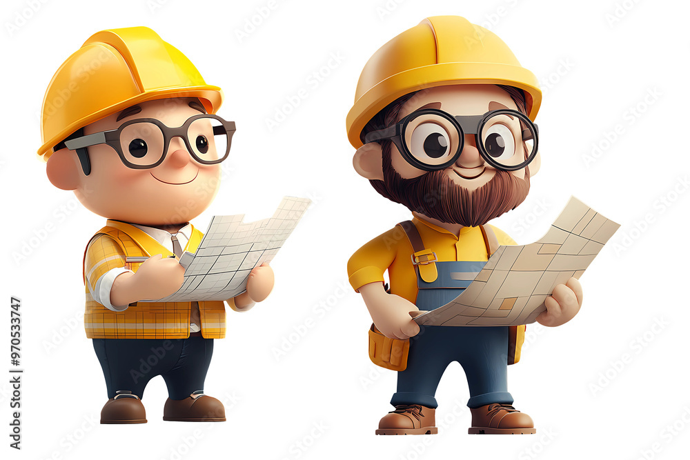 Architect 3d cartoon Job Worker isolated on transparent background, generated ai Architect 3d cartoon Job Worker isolated on transparent background, generated ai
