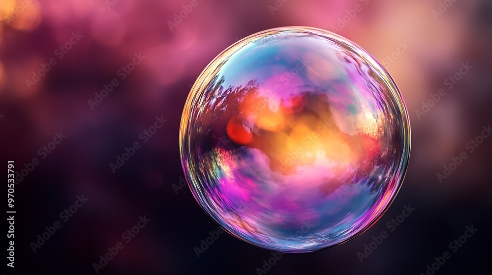 A Colorful Soap Bubble Reflecting Blurry Lights A Colorful Soap Bubble Reflecting Blurry Lights
