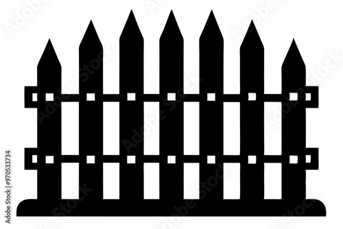 fence black icon vector, Old rustic fence silhouette, wooden fence vector