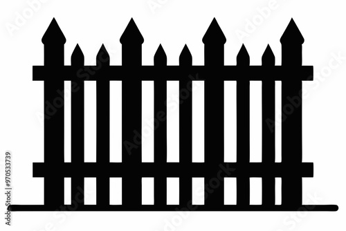 fence black icon vector, Old rustic fence silhouette, wooden fence vector