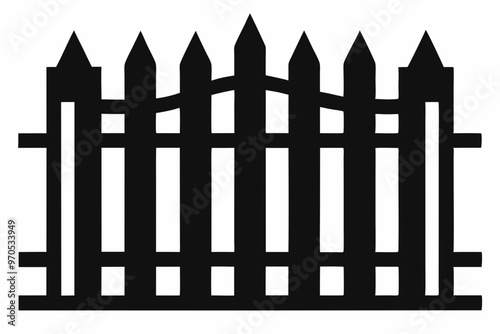fence black icon vector, Old rustic fence silhouette, wooden fence vector