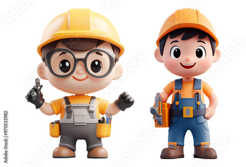 mechanic 3d cartoon Job Worker isolated on transparent background, generated ai