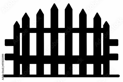 fence black icon vector, Old rustic fence silhouette, wooden fence vector