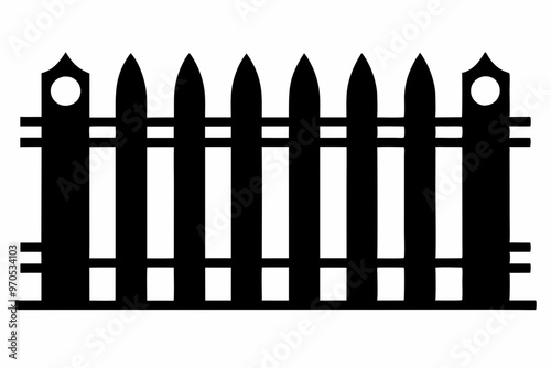 fence black icon vector, Old rustic fence silhouette, wooden fence vector