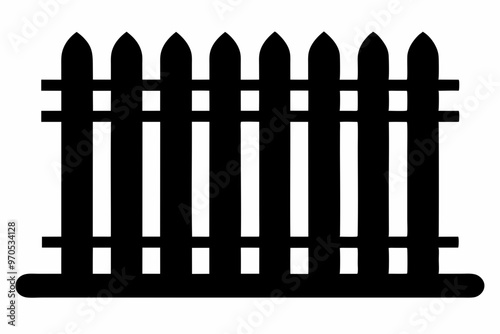 fence black icon vector, Old rustic fence silhouette, wooden fence vector