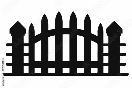 fence black icon vector, Old rustic fence silhouette, wooden fence vector