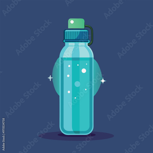 Adobe Illustrator Artwork modern self-cleaning water bottle with a UV-C light embedded in the cap.