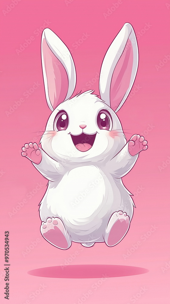 cute white bunny happiness jumping 