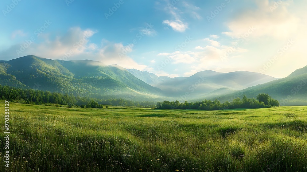 Fototapeta premium Serene Mountain Meadow at Sunrise