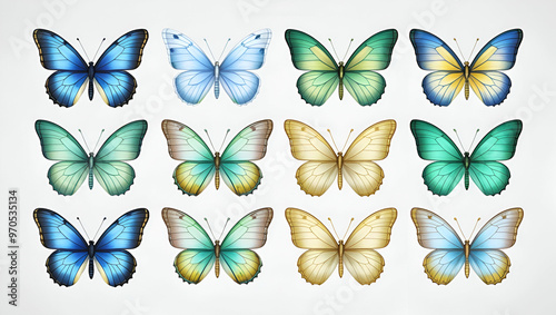 This watercolor set features butterflies with beautiful wings isolated on a transparent PNG background, with generative AI 