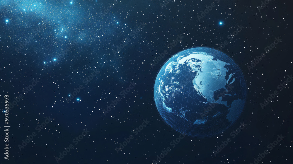 Obraz premium A simple, artistic representation of Earth as a starry sky. The image uses dots, lines, and shapes to create planets, stars, and the vastness of space.low poly vector illustration.