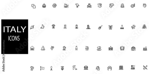 Italy simple concept 44 icons set.Vector set of Made in Italy round label, badge, bundle, symbol illustration design, made in italy logo design.Vector illustration.