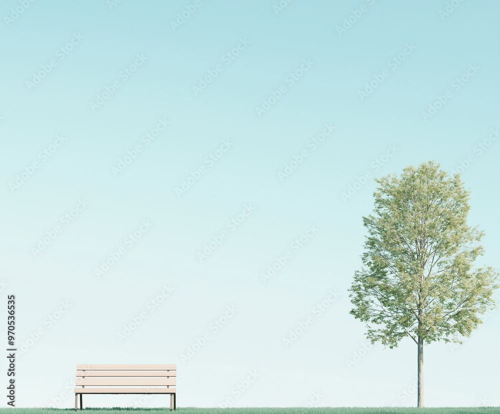 Park Bench with a Tree Under a Clear Sky Park Bench with a Tree Under a Clear Sky