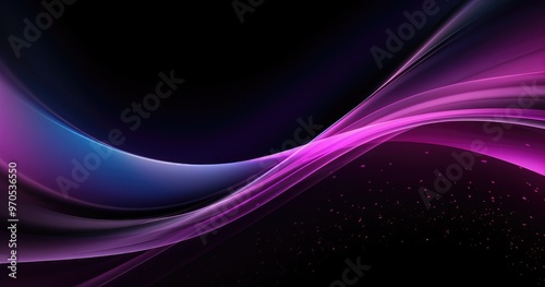 A vibrant abstract design featuring smooth curves and gradients in shades of purple and blue against a dark background.