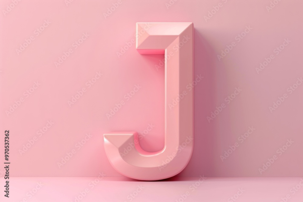 Glossy 3D letter J with a smooth, pastel pink surface, displayed against a matching soft pink background, featuring a minimalistic design. Glossy 3D letter J with a smooth, pastel pink surface, displayed against a matching soft pink background, featuring a minimalistic design.